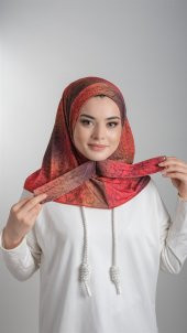 Kırmızı Pratik Hazır Geçmeli Tesettür Bone Sandy Kumaş Batik Desenli 2101D_31 - 1