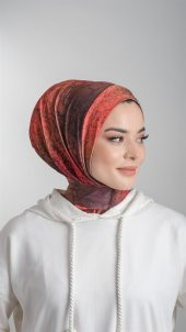 Kırmızı Pratik Hazır Geçmeli Tesettür Bone Sandy Kumaş Batik Desenli 2101D_31 - 3