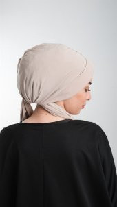 Bej Pratik Hazır Geçmeli Tesettür Bone Kesik Elyaf Sade 2111_12 - 4