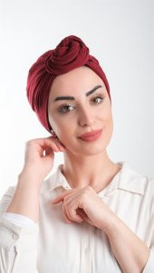 Bordo Pratik Hazır Geçmeli Tesettür Bone Kesik Elyaf Sade 2111_16 - 1