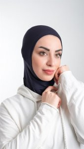 Lacivert Pratik Hazır Geçmeli Tesettür Bone Sandy Kumaş Spor Hijab 2113_02 - 1