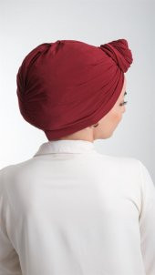 Bordo Pratik Hazır Geçmeli Tesettür Bone Kesik Elyaf Sade 2111_16 - 3