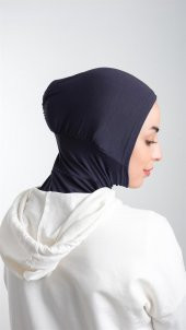 Lacivert Pratik Hazır Geçmeli Tesettür Bone Sandy Kumaş Spor Hijab 2113_02 - 2