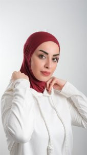 Bordo Pratik Hazır Geçmeli Tesettür Bone Sandy Kumaş Spor Hijab 2113_16 - 1
