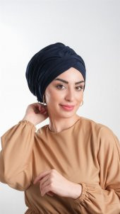 Lacivert Pratik Hazır Geçmeli Tesettür Bone Sandy Kumaş Büzgülü 2114_02 - 1