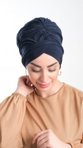 Lacivert Pratik Hazır Geçmeli Tesettür Bone Sandy Kumaş Büzgülü 2114_02 - 2