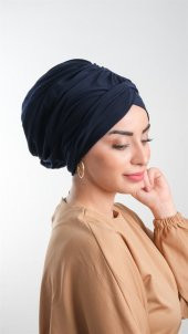 Lacivert Pratik Hazır Geçmeli Tesettür Bone Sandy Kumaş Büzgülü 2114_02 - 3