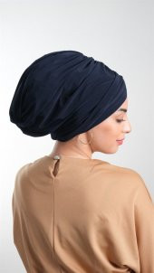 Lacivert Pratik Hazır Geçmeli Tesettür Bone Sandy Kumaş Büzgülü 2114_02 - 4