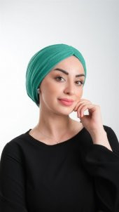 Petrol Yeşili Pratik Hazır Geçmeli Tesettür Bone Fukuro Simli Büzgülü 2116_19 - 1