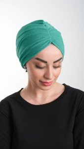 Petrol Yeşili Pratik Hazır Geçmeli Tesettür Bone Fukuro Simli Büzgülü 2116_19 - 2