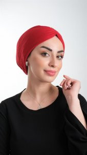 Kırmızı Pratik Hazır Geçmeli Tesettür Bone Fukuro Simli Büzgülü 2116_31 - 1