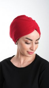 Kırmızı Pratik Hazır Geçmeli Tesettür Bone Fukuro Simli Büzgülü 2116_31 - 3