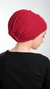 Kırmızı Pratik Hazır Geçmeli Tesettür Bone Fukuro Simli Büzgülü 2116_31 - 4