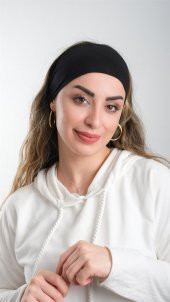 Siyah Pratik Hazır Geçmeli Tesettür Bone Viskon Kumaş Sade 3007_01 - 1