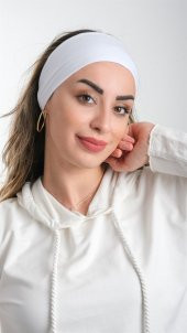 Beyaz Pratik Hazır Geçmeli Tesettür Bone Viskon Kumaş Sade 3007_42 - 1