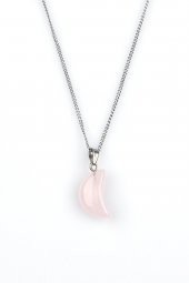 Pembe Kuvars Doğal Taş Ay Model Kolye thumbnail 1