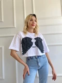 Kadın Kanat Baskılı Tişört Beyaz thumbnail 2