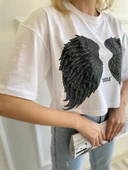 Kadın Kanat Baskılı Tişört Beyaz thumbnail 3