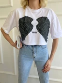 Kadın Kanat Baskılı Tişört Beyaz thumbnail 1