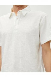 3sam10074mk 010 Ekru Erkek Pamuk Jersey Kısa Kol Polo Yaka T-shirt - 5