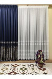 Yatay Çizgi Desenli Simli 1-2,5 Orta Pile Tül Perde thumbnail 1