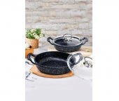 OMS Döküm Granit 4 Parça Kapaklı Sahan Set 18-22 cm Siyah - 1