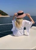 Kimono - Nakışlı Beyaz %100 Keten Plaj Elbisesi - 4