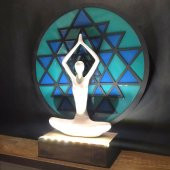Veraart Epoksili Işıklı Kişiselleştirilebilir Sri Yanta Yoga Yapan Kadın Gece Lambası Dekoratif Obje - 4
