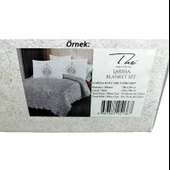 The Home Collection Larissa Fransız Güpürlü Battaniye Yatak Ört Seti-Bej - 3