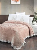 The Home Collection Larissa Fransız Güpürlü Battaniye Yatak Ört Seti-Bej - 1