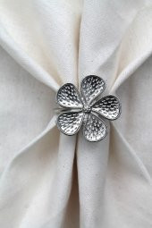 6 Adet Gümüş Papatya Dekoratif Peçete Halkası - Napkin Ring - 2