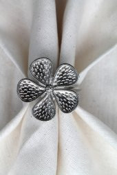 6 Adet Gümüş Papatya Dekoratif Peçete Halkası - Napkin Ring - 5