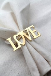 6 Adet Dekoratif Gold Love Peçete Halkası - Napkin Ring - 2