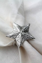 6 Adet Dekoratif Gümüş Star Nova Peçete Halkası - Napkin Ring - 5