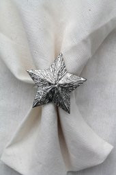 6 Adet Dekoratif Gümüş Star Nova Peçete Halkası - Napkin Ring - 6