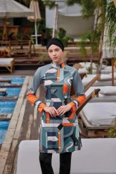 Rozamay Rıgel 9023 Tam Boy Lycralı Dijital Desen Tesettür Mayo - 1