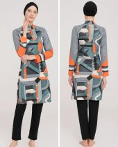 Rozamay Rıgel 9023 Tam Boy Lycralı Dijital Desen Tesettür Mayo - 2