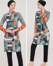 Rozamay Rıgel 9023 Tam Boy Lycralı Dijital Desen Tesettür Mayo - 4