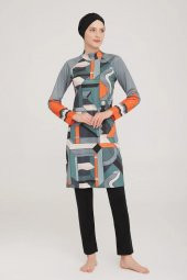 Rozamay Rıgel 9023 Tam Boy Lycralı Dijital Desen Tesettür Mayo - 5