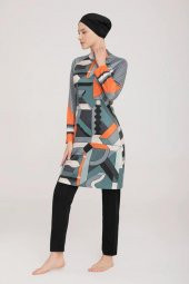 Rozamay Rıgel 9023 Tam Boy Lycralı Dijital Desen Tesettür Mayo - 6