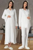 Carpediem LR 1519 Bayan Ekru 4 Parça Hamile Lohusa Gecelik Seti thumbnail 5