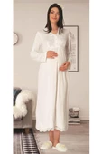 Carpediem LR 1519 Bayan Ekru 4 Parça Hamile Lohusa Gecelik Seti thumbnail 4