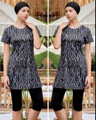 Rozamay Belle  9087 Kısa Kol Lycralı Dijital Desen Tesettür Havuz Mayo thumbnail 3