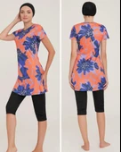 Rozamay Deren 9082 Kısa Kol Lycralı Dijital Desen Tesettür Havuz Mayo thumbnail 2