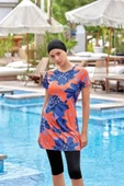 Rozamay Deren 9082 Kısa Kol Lycralı Dijital Desen Tesettür Havuz Mayo thumbnail 1