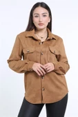 İntersivin Unisex Taba Cepli Normal Kalıp Sevgili Ceket Gömlekleri - 7