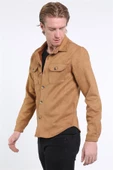 İntersivin Unisex Taba Cepli Normal Kalıp Sevgili Ceket Gömlekleri - 8