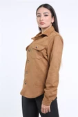İntersivin Unisex Taba Cepli Normal Kalıp Sevgili Ceket Gömlekleri - 6