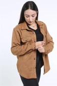 İntersivin Unisex Taba Cepli Normal Kalıp Sevgili Ceket Gömlekleri - 4