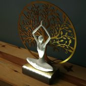 Veraart Işıklı Kişiselleştirilebilir Hayat Ağacı Yoga Yapan Kadın Biblo Gece Lambası Dekoratif Obje Gold - 2